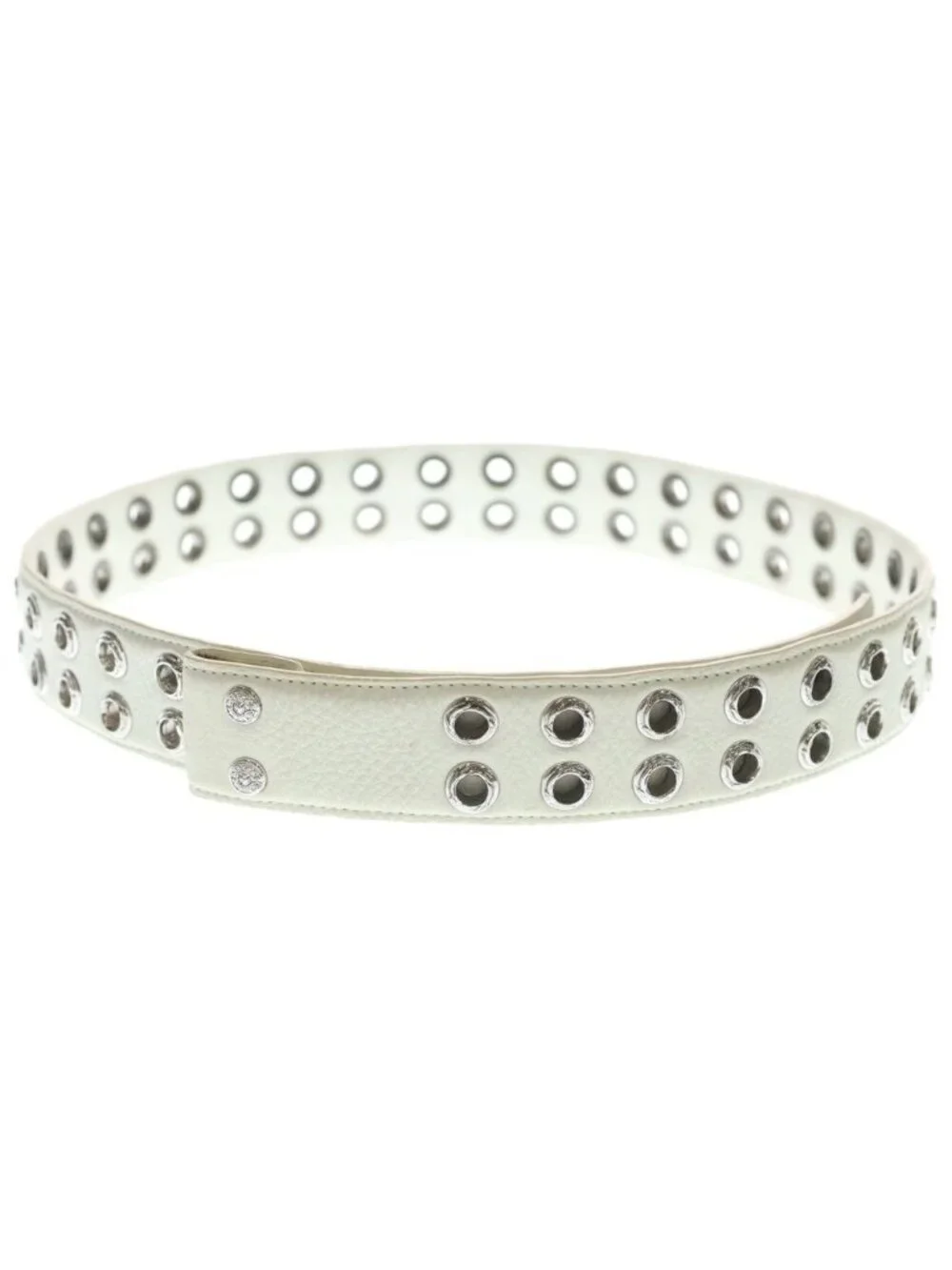 Chrome Hearts Strap Dbl Grommet Double Leather Belt White 34
